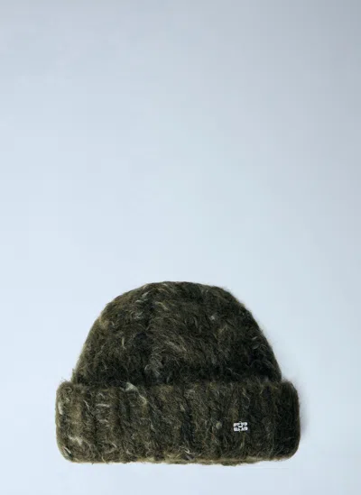 Ganni Handknit Cable Beanie Xxl In Green