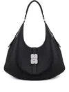 Ganni Leather Shoulder Bag With Logo Closure In Black