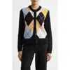 Ganni Harlequin Black Cardigan In Multicolor