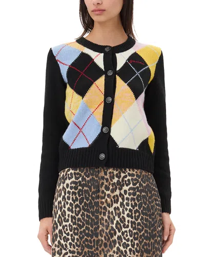 GANNI HARLEQUIN WOOL BLEND CARDIGAN
