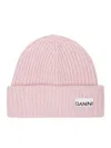 Ganni Light Pink Fitted Rib Knit Wool Beanie In Multicolor