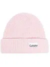 Ganni Logo Wool Beanie In Pink