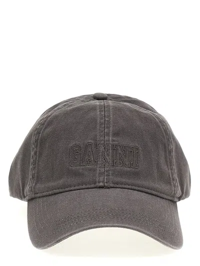 Ganni Hat With Logo In Grey