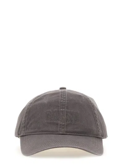 Ganni Hat With Logo In Grey