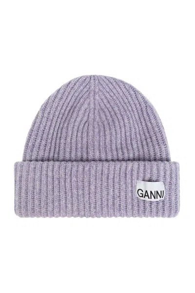 Ganni Hat With Logo Patch In Purple