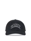 Ganni Womens Black Brand-embroidered Cotton-canvas Cap In Black