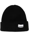 Ganni Black Cap With Logo  In Black