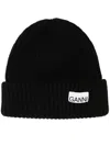 Ganni Wool-blend Ribbed-knit Beanie Hat In Black