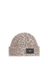 Ganni Graphic Wool Mix Printed Leopard Beanie In Multi