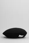 Ganni Wool Rib Knit Beret In Black