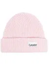 Ganni Logo-patch Ribbed-knit Beanie In Lilac Sachet