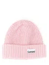 Ganni Wool-blend Light Structured Rib-knit Beanie In Pink