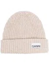 Ganni Oversized Wool Rib Knit Beanie In Neutral