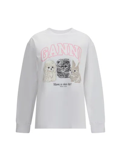 Ganni Oversized Printed Organic And Recycled Cotton-jersey Sweatshirt In White