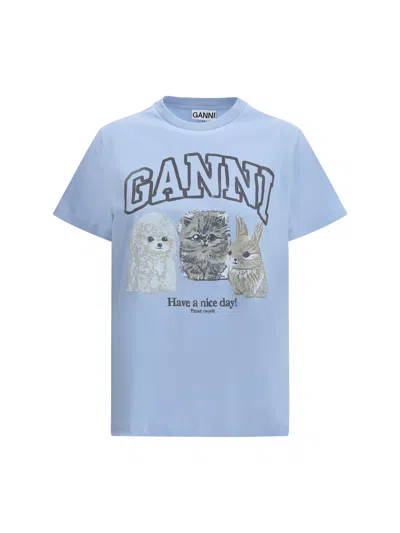 Ganni Basic Cotton Jersey Animals Relaxed T-shirt In Blue