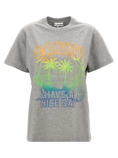Ganni Have A Nice Day T-shirt In Gray