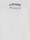 Ganni T-shirt With Frayed Embroidery In White