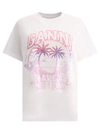 Ganni "have A Nice Day" T-shirt In White