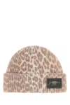 Ganni Leopard Ribbed Knit Beanie In Brown