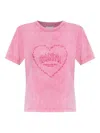 Ganni Heart Cotton T-shirt In Pink