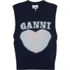 Ganni Graphic Soft Wool Blend Logo Vest In Sky Captain