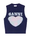 Ganni Graphic Soft Wool Blend Logo Vest In Blue