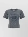Ganni Cotton T-shirt Featuring Heart Embroidery In Gray
