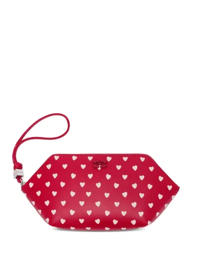 Ganni Heart-print Purse In Red