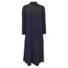 Ganni Heart Printed Midi Long Sleeve Dress In Navy Blue Viscose In Blue