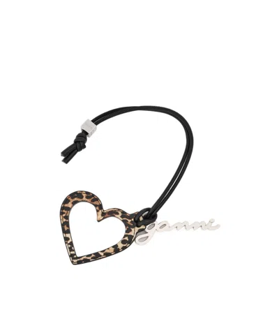 Ganni Heart Shaped Pendant Keychain In Black