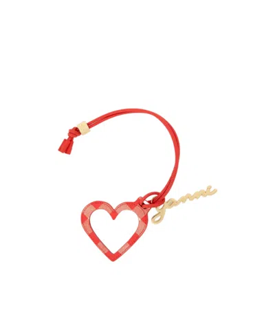 Ganni Heart Shaped Pendant Keychain In Red