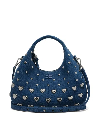 Ganni Heart-stud Tote Bag In Blue