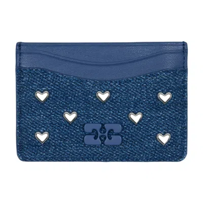 Ganni Heart Studs Card Holder In Blue