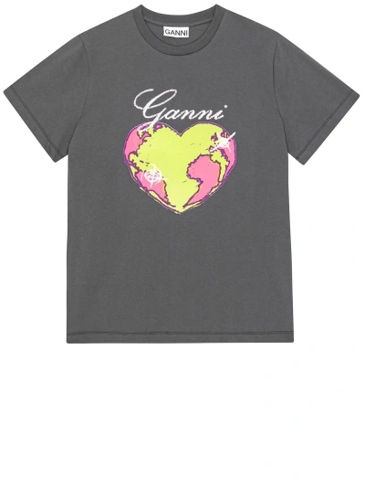 Ganni Heart T-shirt In Grey