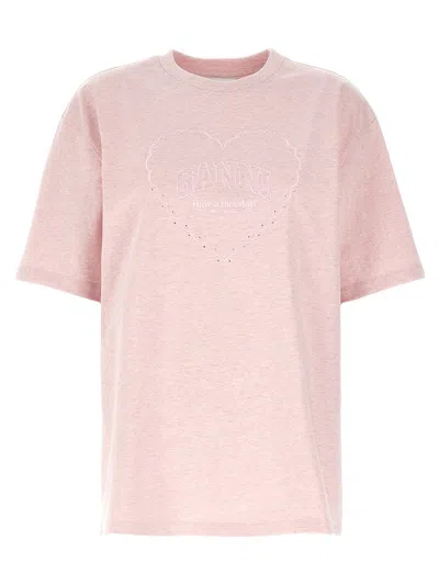 Ganni Heart T-shirt In Pink