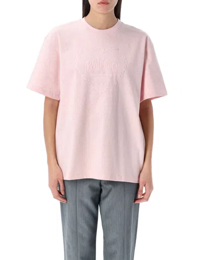 Ganni Heart T-shirt In Pink