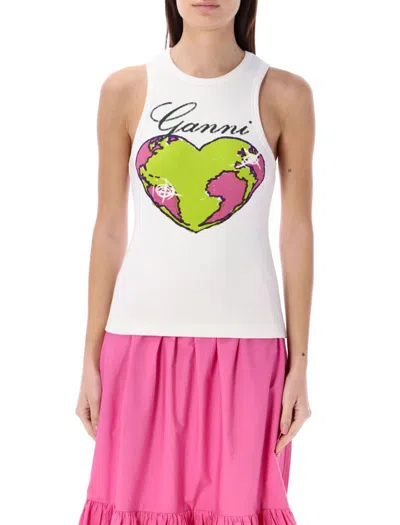 Ganni Heart Tank Top In White