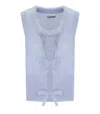 Ganni Heather Blue Sleeveless Cardigan With Bows In Blue