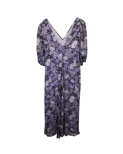 Ganni Heather Dress In Floral Print Viscose In Purple