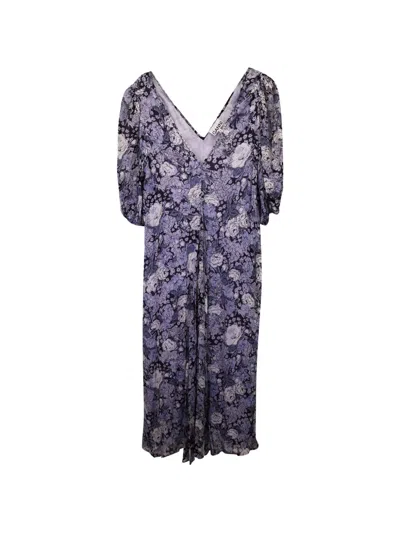 Pre-owned Ganni Heather V-neck Midi Dress In Purple