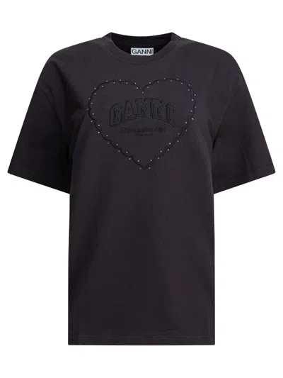 GANNI GANNI HEAVY COTTON DROP SHOULDER HEART T-SHIRT