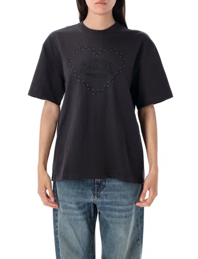 GANNI GANNI HEAVY COTTON DROP SHOULDER HEART TSHIRT