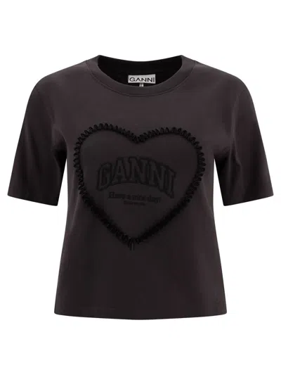 Ganni Heavy Cotton Heart Small T-shirt In Grey