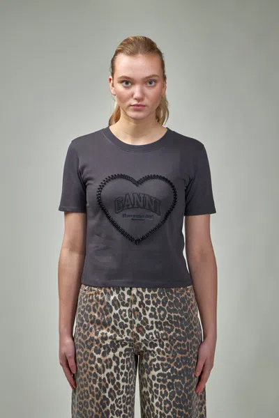 Ganni Heart Logo T-shirt In Black