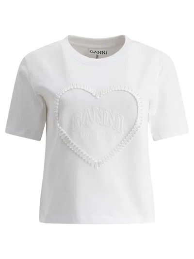 GANNI GANNI HEART EMBROIDERY T-SHIRT