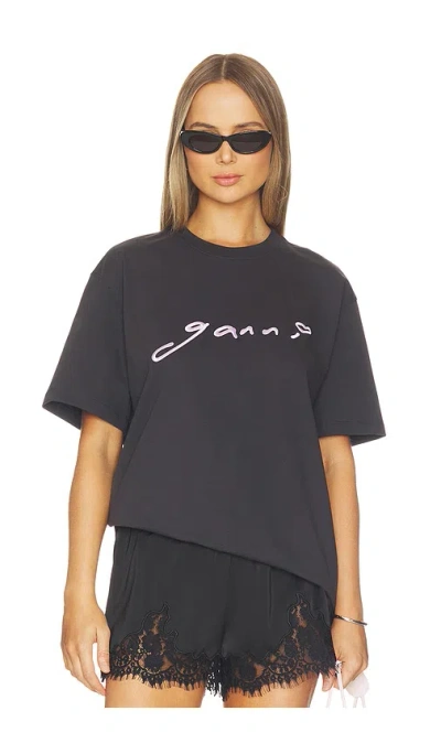 Ganni Heavy Cotton Jersey Relaxed Fit T-shirt In Blue