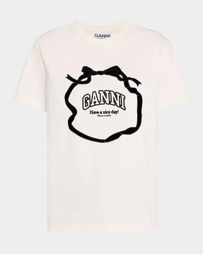 Ganni Logo Graphic Organic Cotton T-shirt In Egret