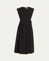 Ganni Tailored Cotton Corset Midi Dress In Black