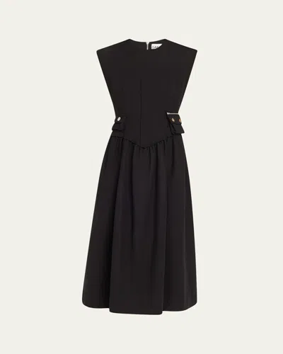 GANNI HEAVY COTTON TAILORED CORSET MIDI DRESS