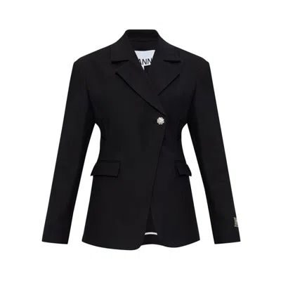 Ganni Heavy Cotton Tailoring Blazer In Black